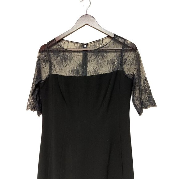 rickie freeman TERI JON Black Lace Pleated Cut Hem Short Sleeve Women's Size 8 - Picture 2 of 12
